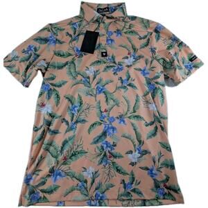 Bad Birdie Core Polo Mens Small Flora Fiesta Stretch Golf Shirt Short Sleeve NWT